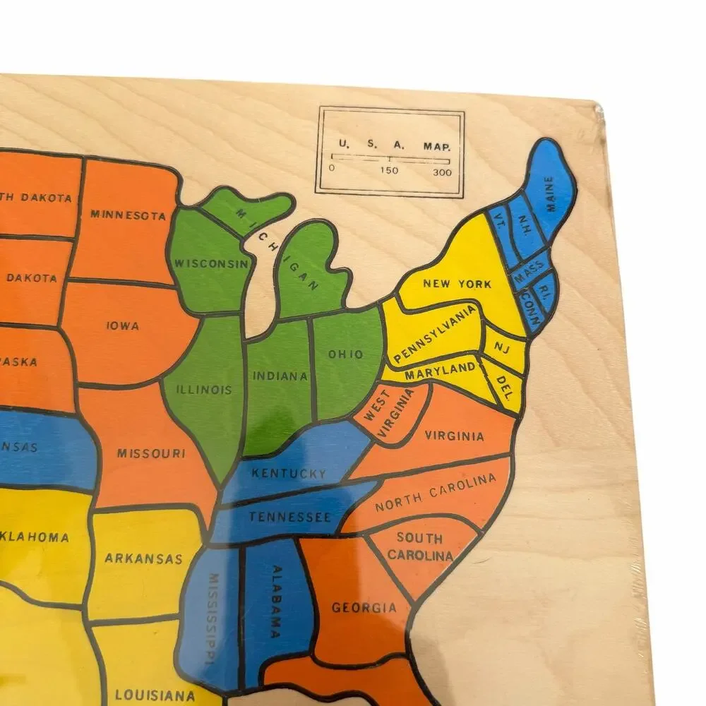 Wooden United States Puzzle Map Vintage 1980's Wood Jigsaw Chadwick Miller? READ